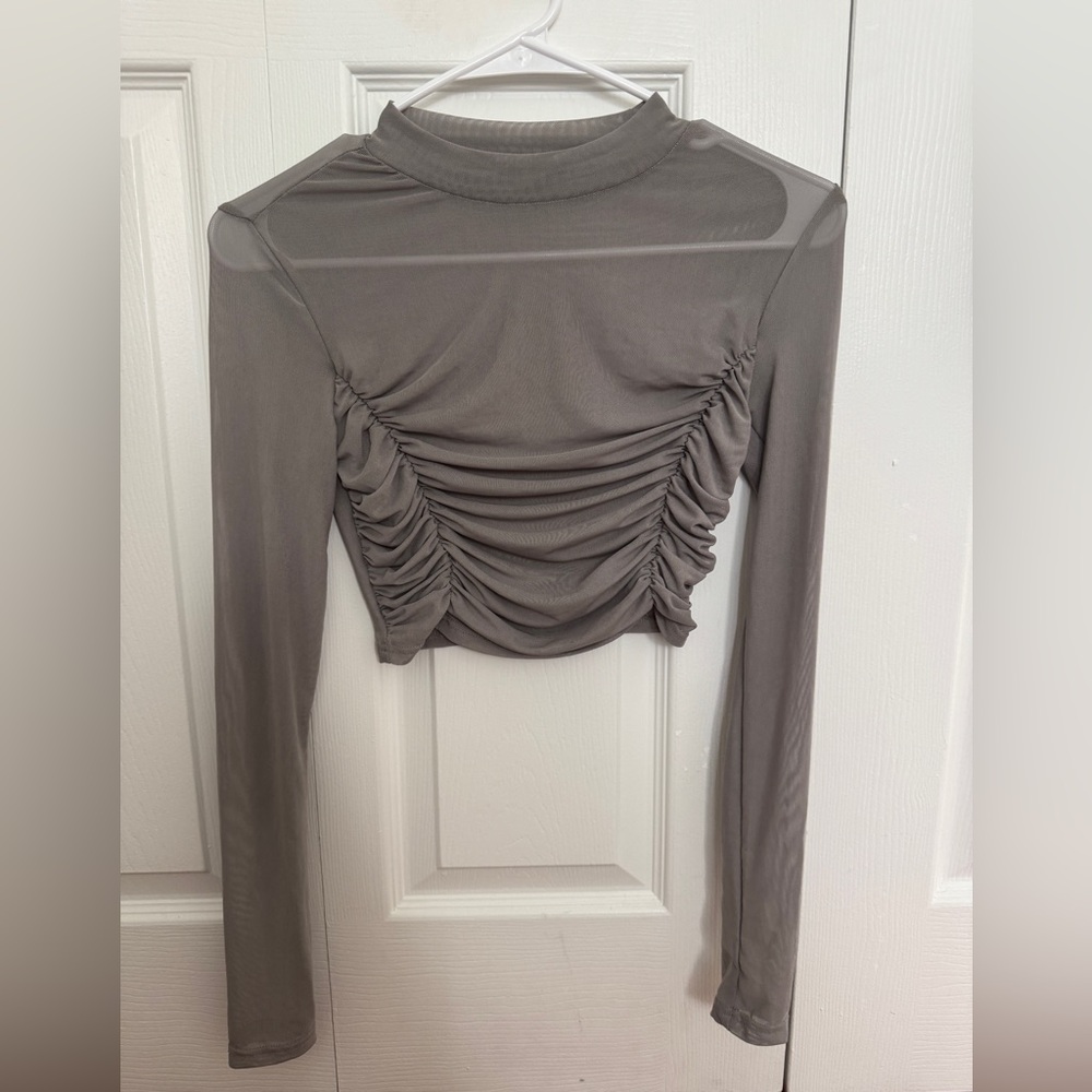 SHEIN Gray Ruched Long Sleeve Bodysuit